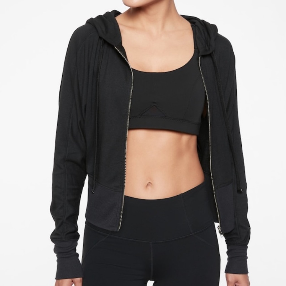 black athleta rhythmic hoodie